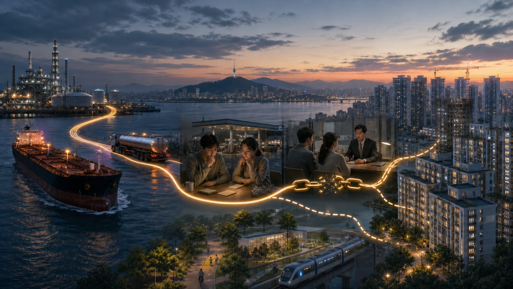 국제유가가 환율·물가·금리·대출·가계 현금흐름을 거쳐 서울 주택시장에 전달되는 경로